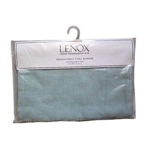 Lenox French Perle Table Runner Blue Decorative Trim 14" x 70” NWT Luxury Decor